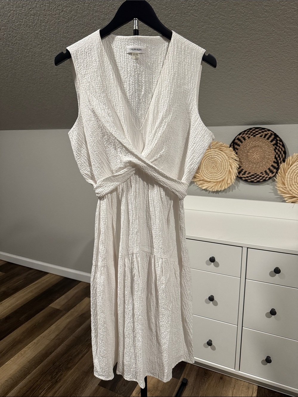 Calvin Klein Cream Sleeveless Twist-Front Midi Dress